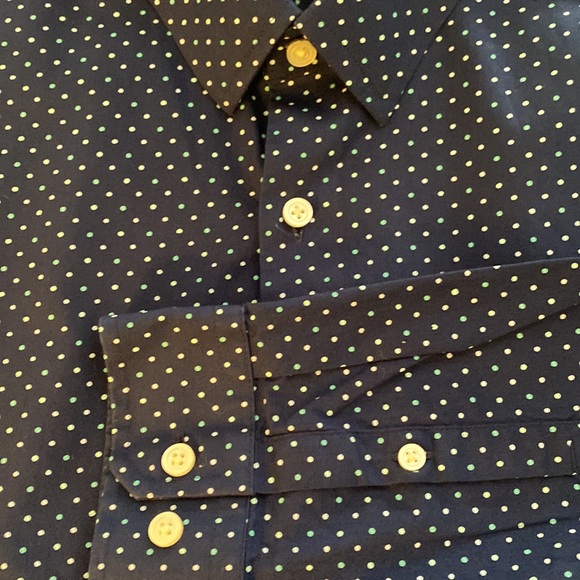 Express long sleeve shirt navy with white/teal dots size 16-16 1/2 - Picture 3 of 5